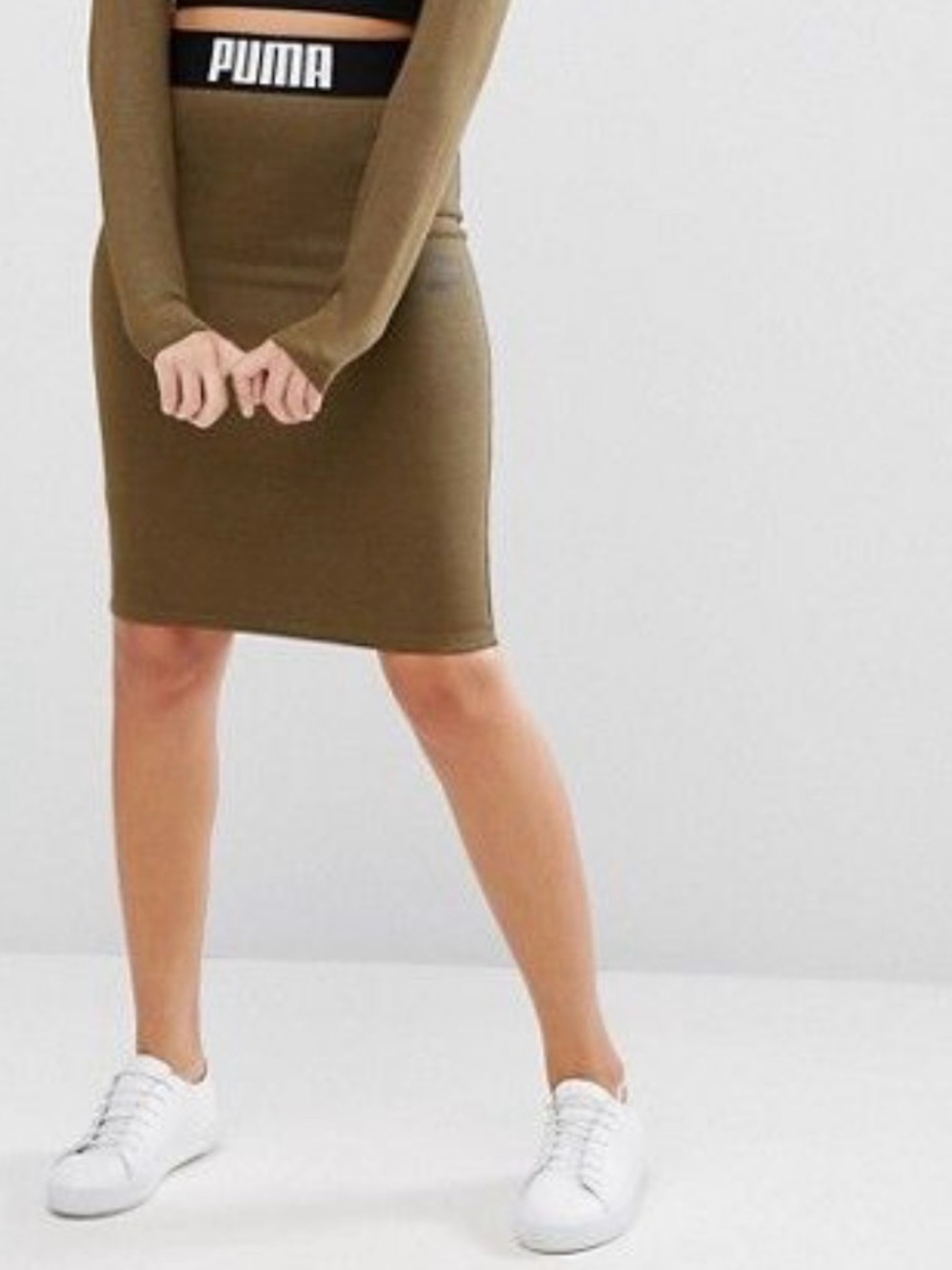 Puma Olive Bodycon Pencil Skirt with Branded Waistband